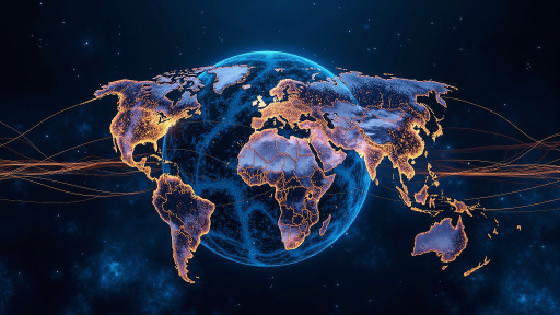 地球仪或世界地图，标注主要贸易路线和合作国家，展现全球化视野
