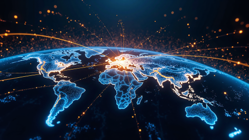 Globe or world map showing main trade routes and cooperation countries, highlighting global reach